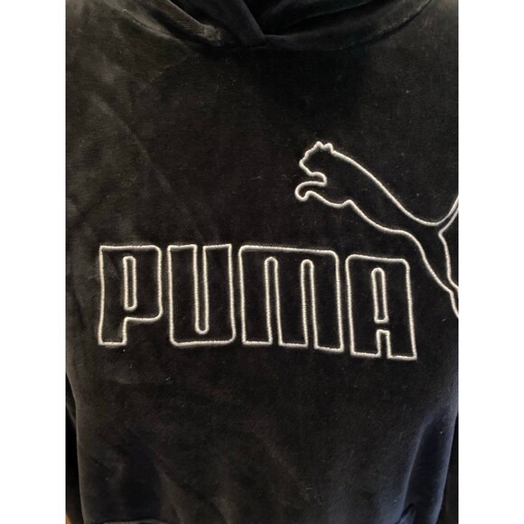 PUMA Women's Essentials+
Velour Hoodie Black Pass Through Pocket 75% Cotton SOFT - Picture 1 of 11
